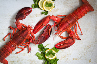 2 lobsters on plate with lime slices - Anegada BVI