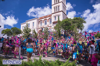 People in colorful costumes at Bermuda carnival