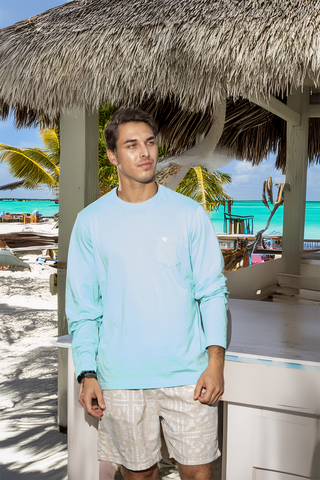 The Trinidad - Premium Hand-Made Long Sleeve Pima Cotton Shirt - Aruba Blue